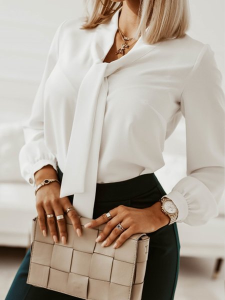 

Simple V Neck formal Solid Top, White, Tops