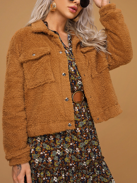 

Plain Casual Elegant Outerwear, Brown, Jackets