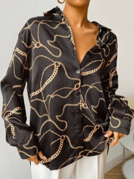 

Spring Shirt Collar Simple Long sleeve Abstract Daily Household Tops, Black, Blouses and Shirts