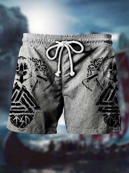 

Viking Culture Retro Print Men's Shorts, Gray, Men's shorts