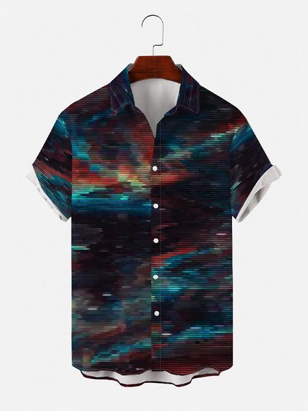 

Mens Virtual Technology Cyberpunk Print Casual Breathable Loose Short Sleeve Shirts, Blue, Men's Floral shirt