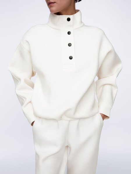 

Loosen Plain Casual Household Sweatshirt, White, Hoodies and Sweatshirts