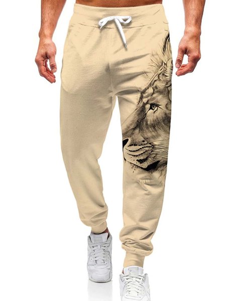 

Lion Print Vintage Khaki Men's Trousers, Men's pants
