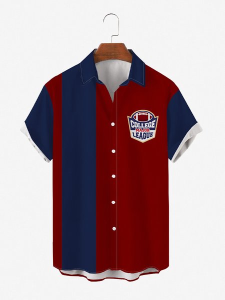 

Mens NFL Football Print Casual Breathable Loose Short Sleeve Bowling Shirts, Red, Men's Floral shirt
