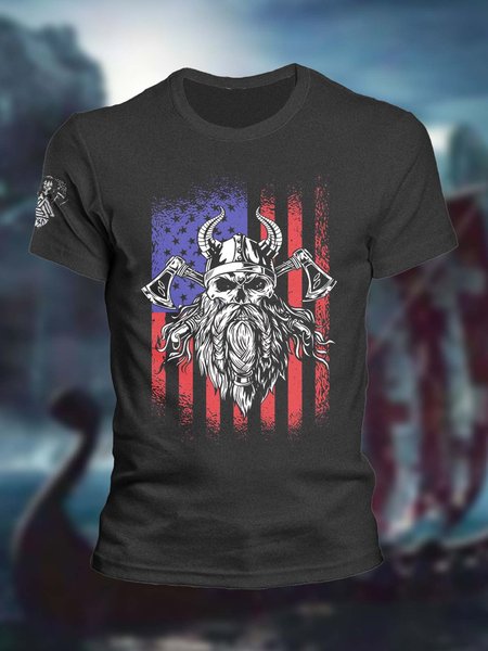 

Viking Culture Retro Hit Color Short-Sleeved T-shirt, Black, Men's t-shirts