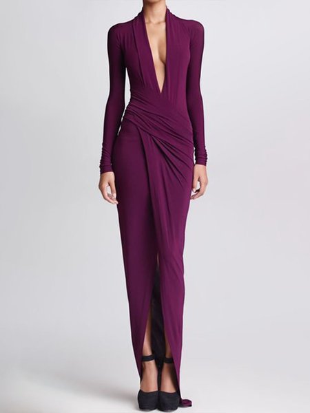 

Sexy Skinny Plain Plain Maxi Dress, Purple, Maxi Dresses