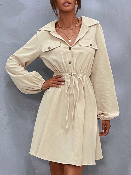 

Regular Fit Lapel Casual Plain Dresses, Apricot, Casual Dresses