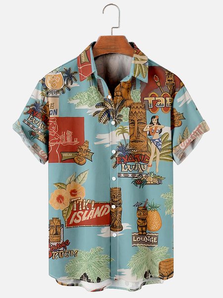 

Retro Hippie Girl Hawaiian Short Sleeve Shirt, As picture, Men's Floral shirt