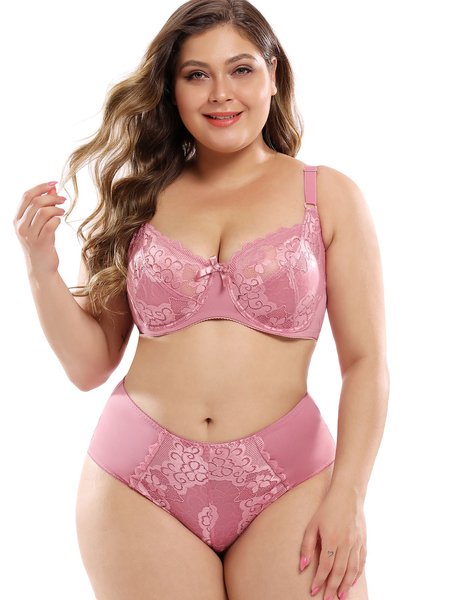 

E Cup Sexy Lace Gathering plus Size Bra Set, Lavender, Underwear