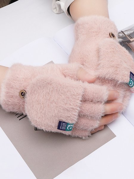 

Simple Plain Warm Plush Gloves, Pink, Scarves&Gloves