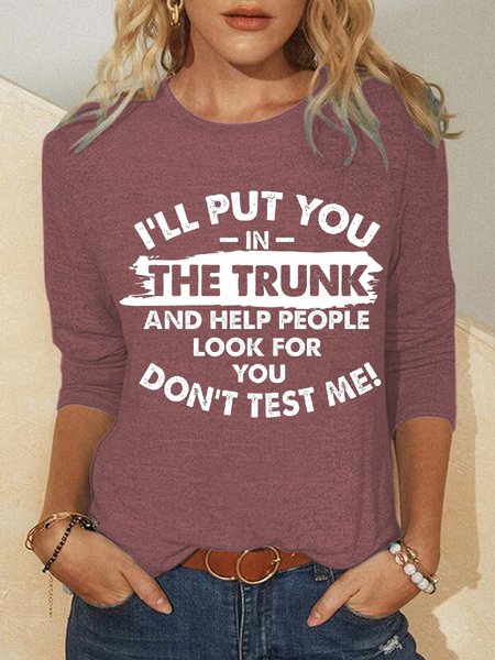 

I'll Put You In The Trunk Print Tops, Red, Long sleeves