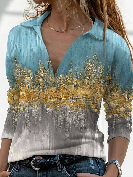 

Color Block Lapel Regular Fit Cotton Blends Casual Shirts & Tops, Multicolor, Tops
