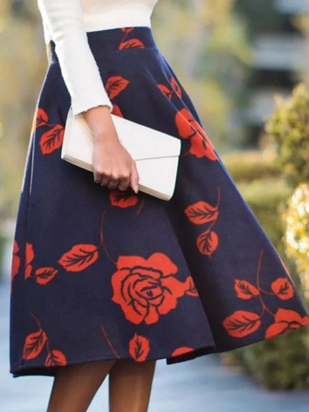 

Floral Elegant Regular fit Skirt, Dark blue, Skirts