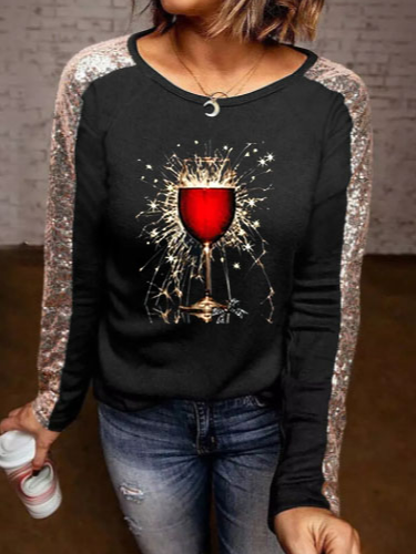 

Raglan Sleeve Cartoon Casual Cotton Blends Shirts & Tops, Black, Long sleeve tops