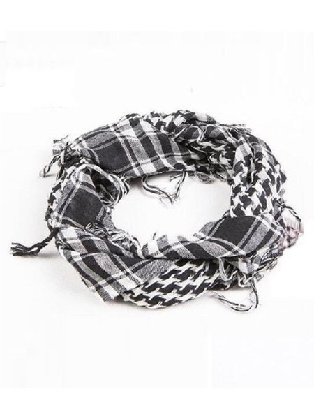 

Casual Plaid Tassels Windproof Scarf, Black-white, Men's Accessories