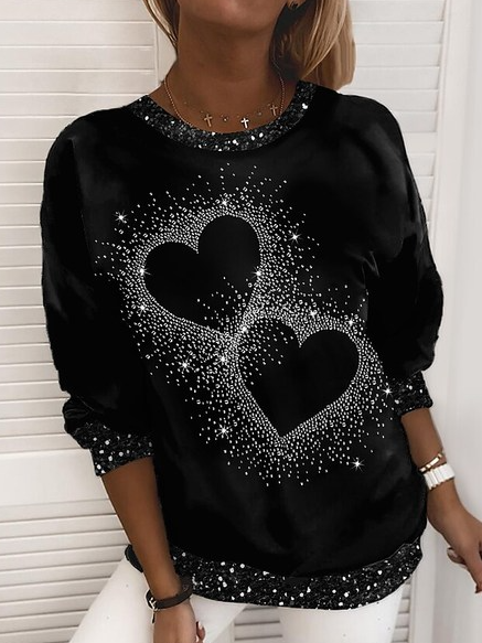 

Geometric Casual Heart Sweatshirt, Black, Hoodies & Sweatshirts