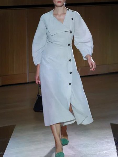 

Elegant Buttoned V Neck Dress, As picture, Midi Dresses