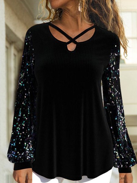 

Cross Front Casual Loosen Shirts & Tops, Black, Tops