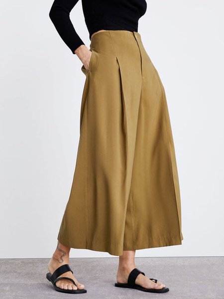 

Loosen Plain Wide Leg Simple Pants, Yellow brown, Wide Leg Pants