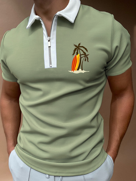 

Lapel Short Sleeve Sporty Polo Shirts, Lightgreen, Men's t-shirts