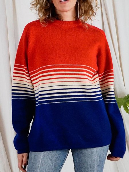 

Crew Neck Loosen Acrylic Sweater, Multicolor, Sweaters