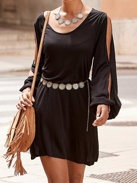 

Crew Neck Casual Dresses, Black, Mini Dresses