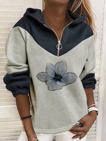 

cappuccio Floreale Allentare Felpa, Blu, Hoodies & Sweatshirts
