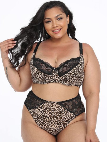 

Sexy Lace Leopard Print Plus Size Underwear Set, Underwear