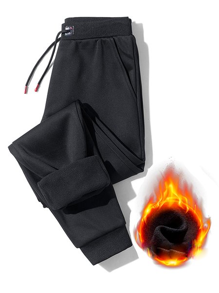 Men's Fleece And Thick Stretch Waist Sweatpants, Black, Pants