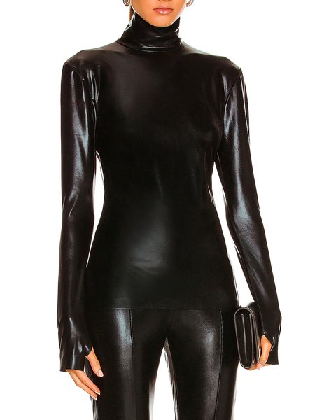 

Lady Long Sleeve Solid Skinny Top, Black, Tops