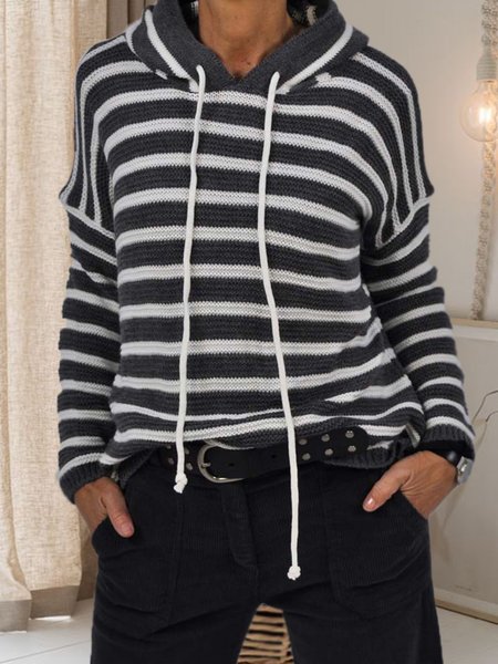 

Striped Hooded Casual Sweater, Gray, Sweaters & Cardigans