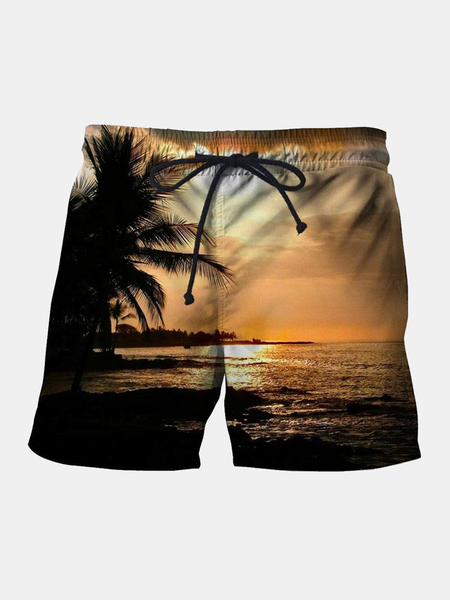 

Hawaiian coconut tree print beach pants, As picture, Men's shorts