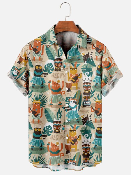 

Vintage Hippie Hawaiian Short Sleeve Shirt, As picture, Men's Floral shirt