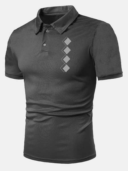 

Geometric figure leisure vacation lapel POLO, Black, Men's t-shirts