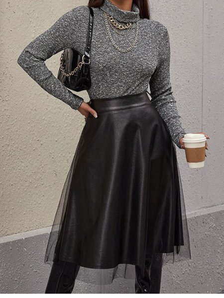 

High Neck Lady Shirts & Tops, Deep gray, Long sleeve tops