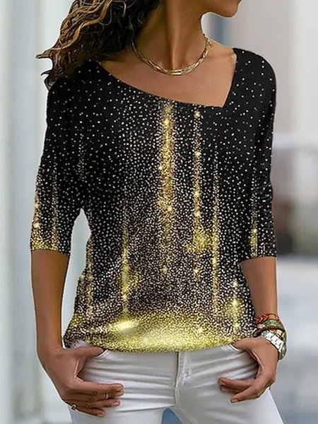 

Loosen Asymmetrical Neck Ombre Shirts & Tops, Black, Long sleeve tops