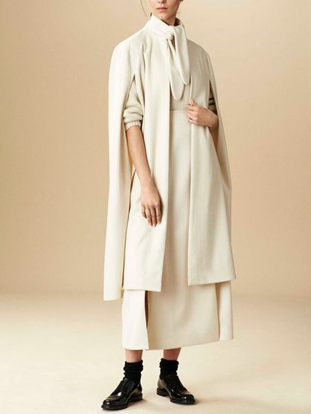 

Loosen Tie Neck Elegant Outerwear, White, Coats