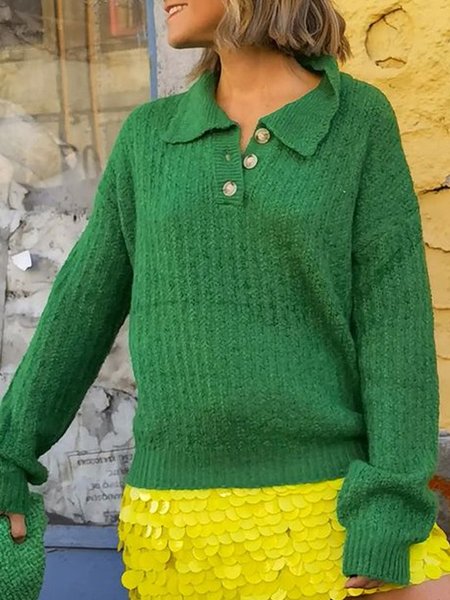 

Plain Acrylic Lapel Sweater, Green, Sweaters & Cardigans