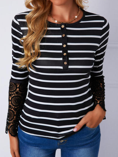 

Guipure Cotton Striped Shirts & Tops, Black, Long sleeve tops