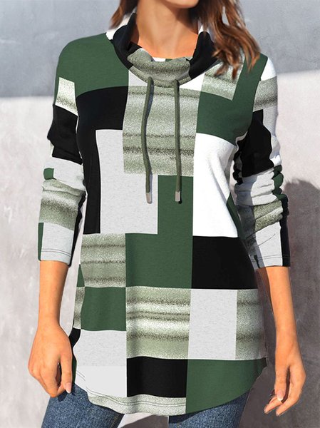 

Geometric Casual Cowl Neck Shirts & Tops, Green, Tops