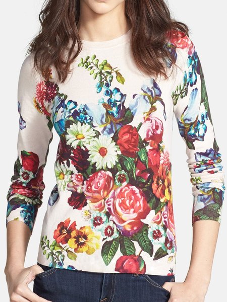 

Date Daily Floral Turtle Neck Slim Fit Top, White, Tops