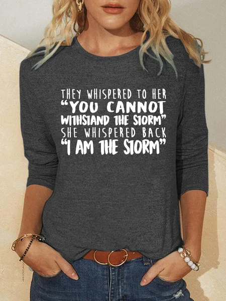 

Women's Fun Text Print Round Neck Long Sleeve Shirt, Deep gray, Hoodies&Sweatshirts