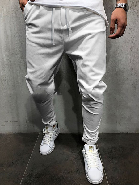 Casual plain trousers, White, Men's pants