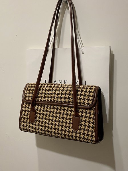 

Simple Houndstooth Shoulder Bag, Brown, Women's Bags
