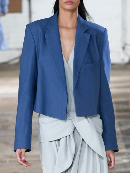 

Elegant Solid Lapel Work Formal Outerwear, Blue, Blazers