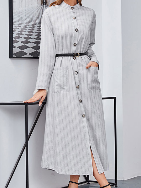 

Simple Vacation Lady Solid Loosen Simple Dresses, Gray, Casual Dresses