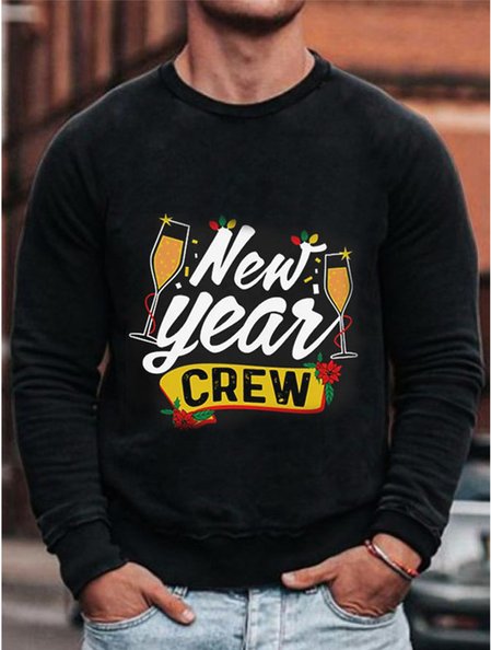 

Unisex 1pc 2022 New Year Round Neck Couple's Sweater, Black, Sweater