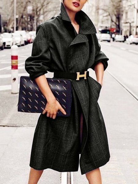 

Vintage Casual Lapel Loosen Trench Coats, Black, Coats
