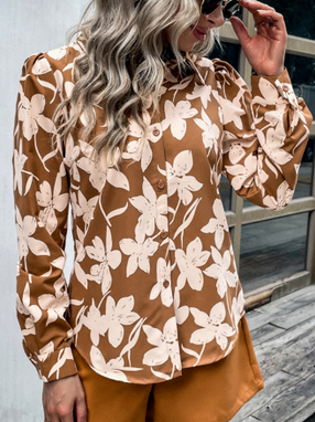 

Floral Casual Long sleeve Shirts & Tops, Brown, Shirts & Blouses
