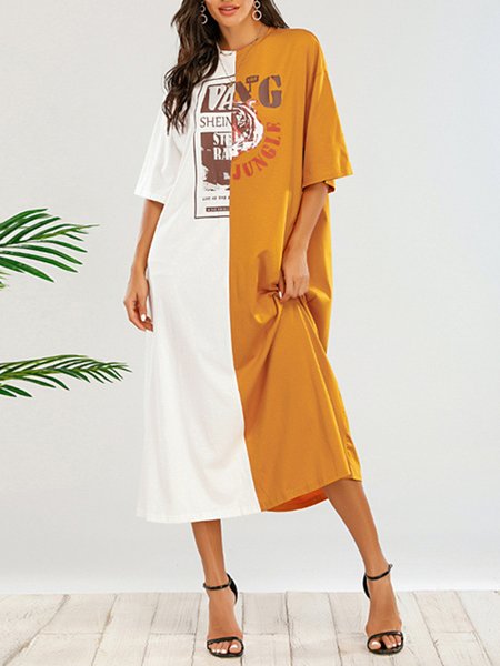 

Vibrant holiday stitching letter embroidery mid-length dress, As picture, Casual Dresses